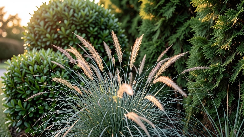 Dwarf Fountain Grass with Trees