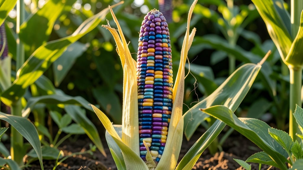 Rainbow of Colors Corn with Striped Pattern