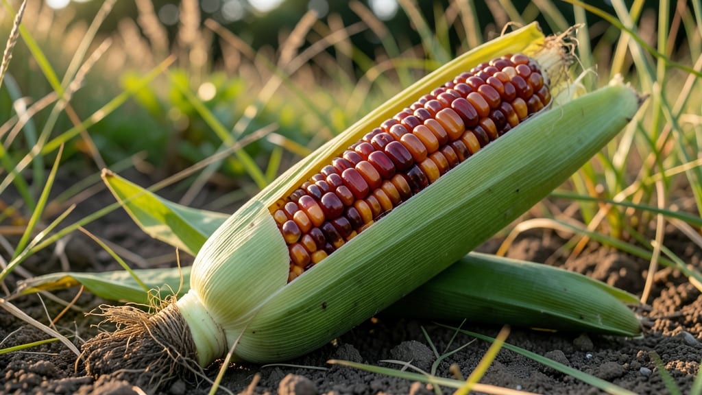 Cherokee Red Flint Corn with Deep Amber Kernels